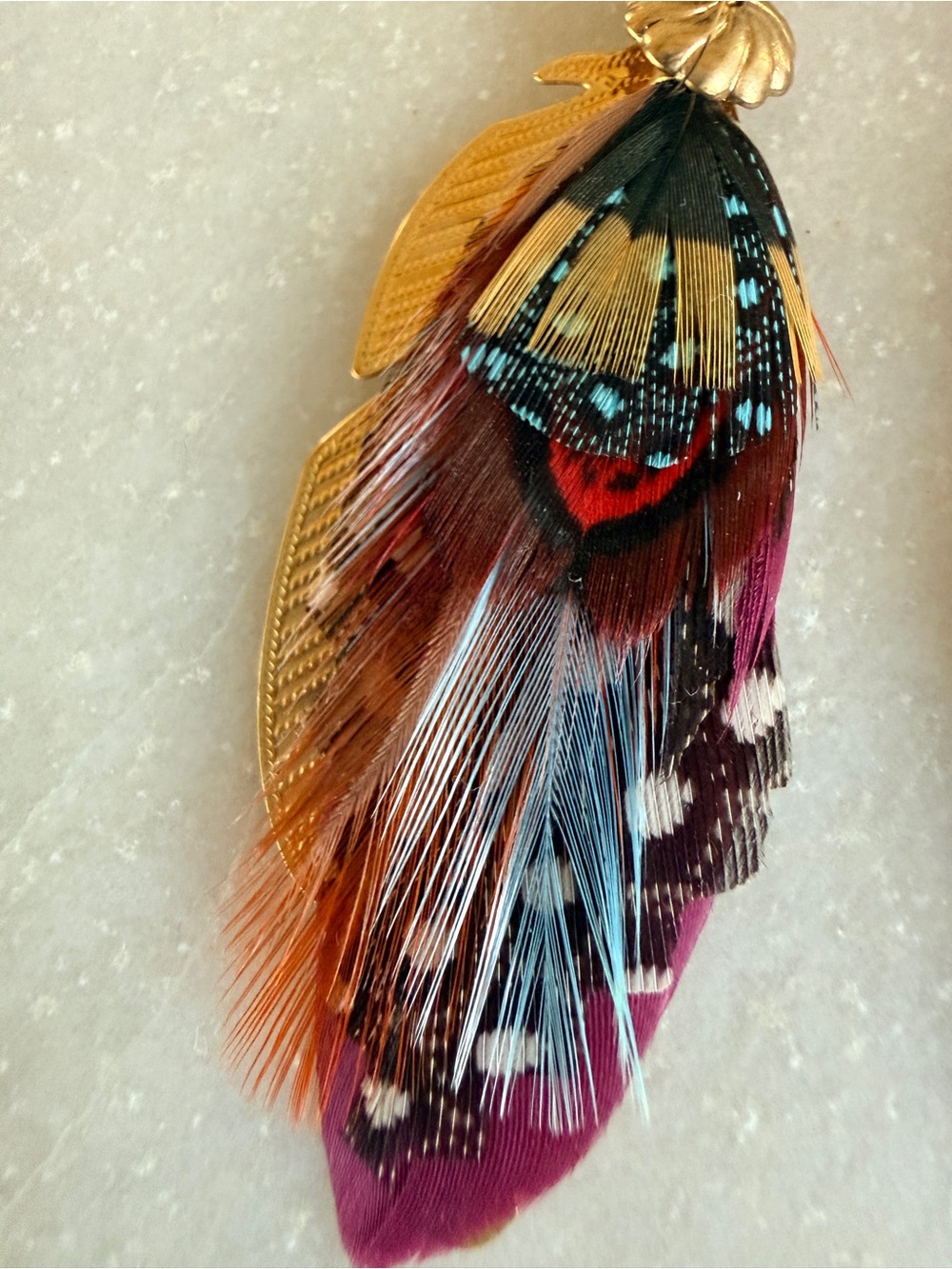 Gas Bijoux Small Sao Feather Drop Earrings Purple Gold Multicolor 24K Plated - Picture 2 of 9